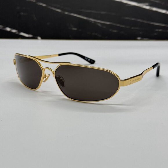 NEW BB0227S 001 BALENCIAGA DARK GOLD/GREY MEN BALENCIAGA SUNGLASSES - Picture 2 of 12